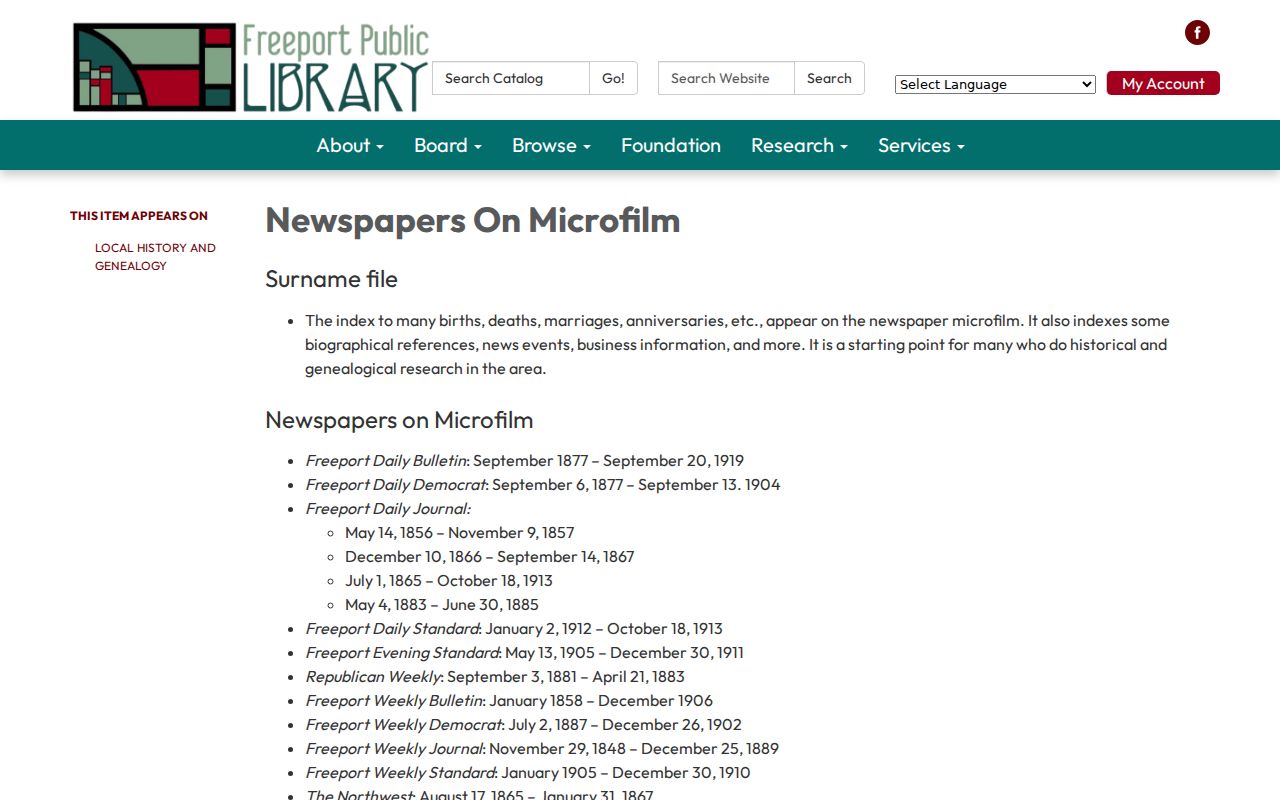 Freeport city directory research through newspaper microfilm