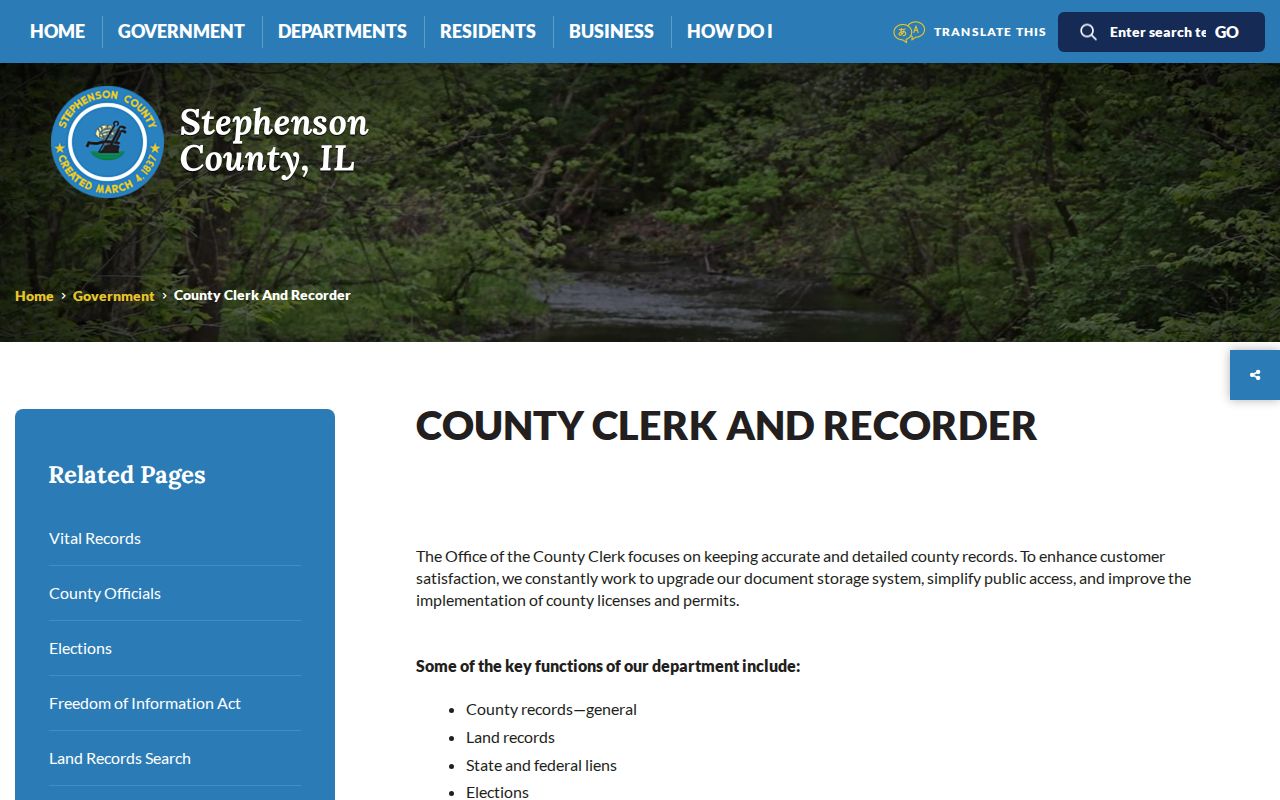 Stephenson County Clerk and Recorder records access page