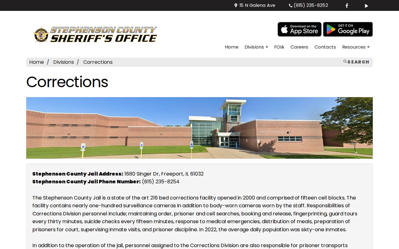 Stephenson County Sheriff corrections and inmate search notice