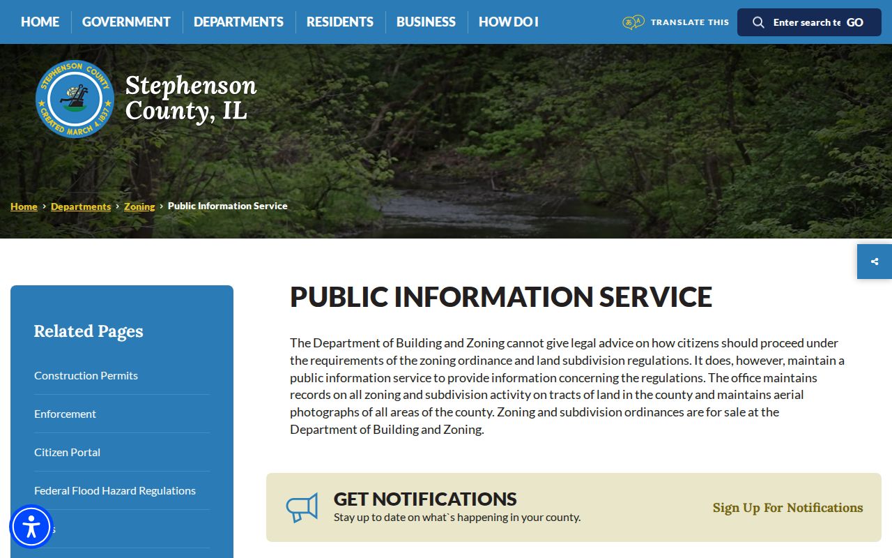 Stephenson County zoning public information service for Freeport block research