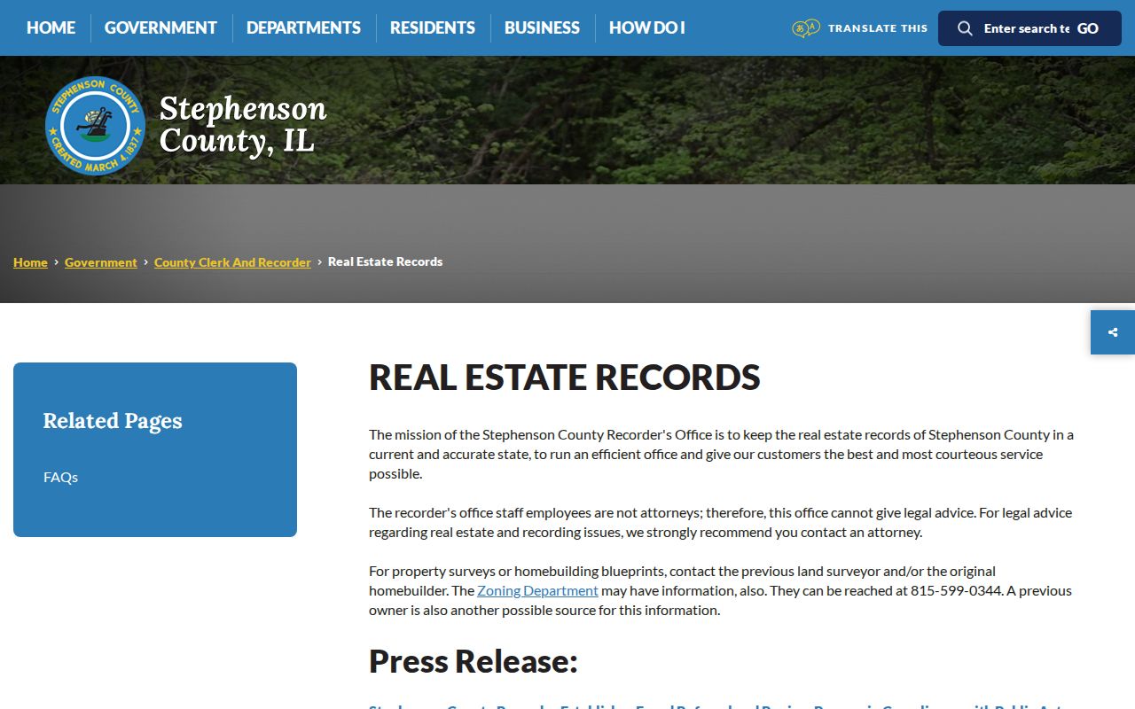 Stephenson County real estate records page for Freeport neighboring parcels