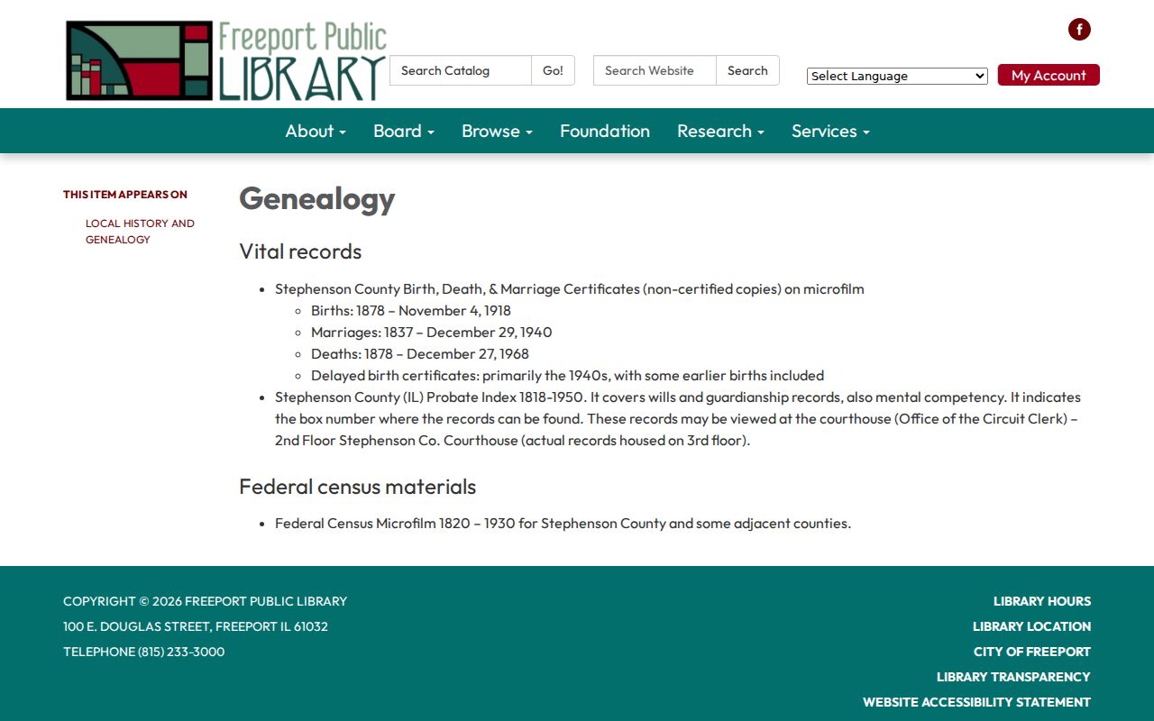 Freeport Public Library genealogy resources for tracing previous residents