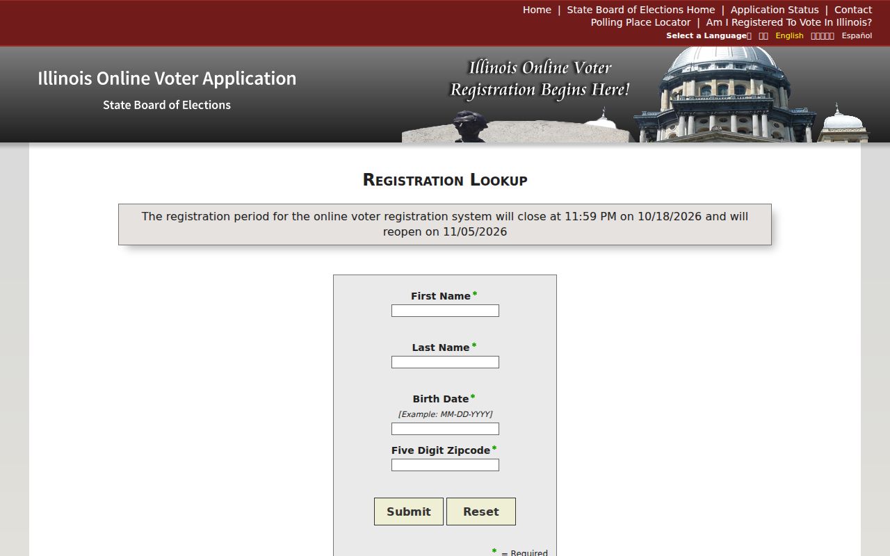 Freeport resident lookup through the Illinois voter registration form